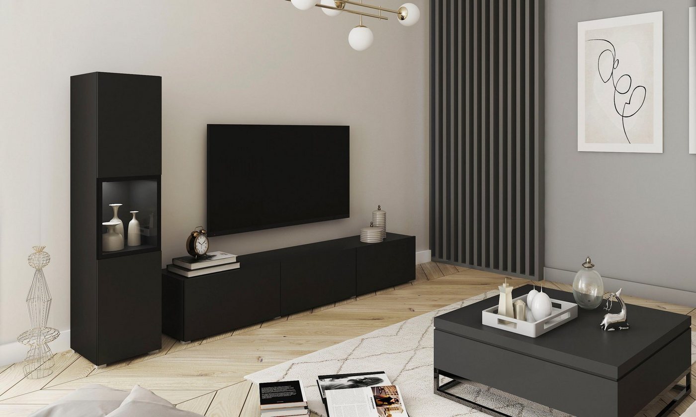 Home affaire Wohnwand BERLIN I, Vitrine Türschlag links/rechts wechselbar, (Komplett-Set, 2-St), moderne grifflose Mediawand Breite 220 cm, Vitrine mit Verglasu – Bild 3 von 5