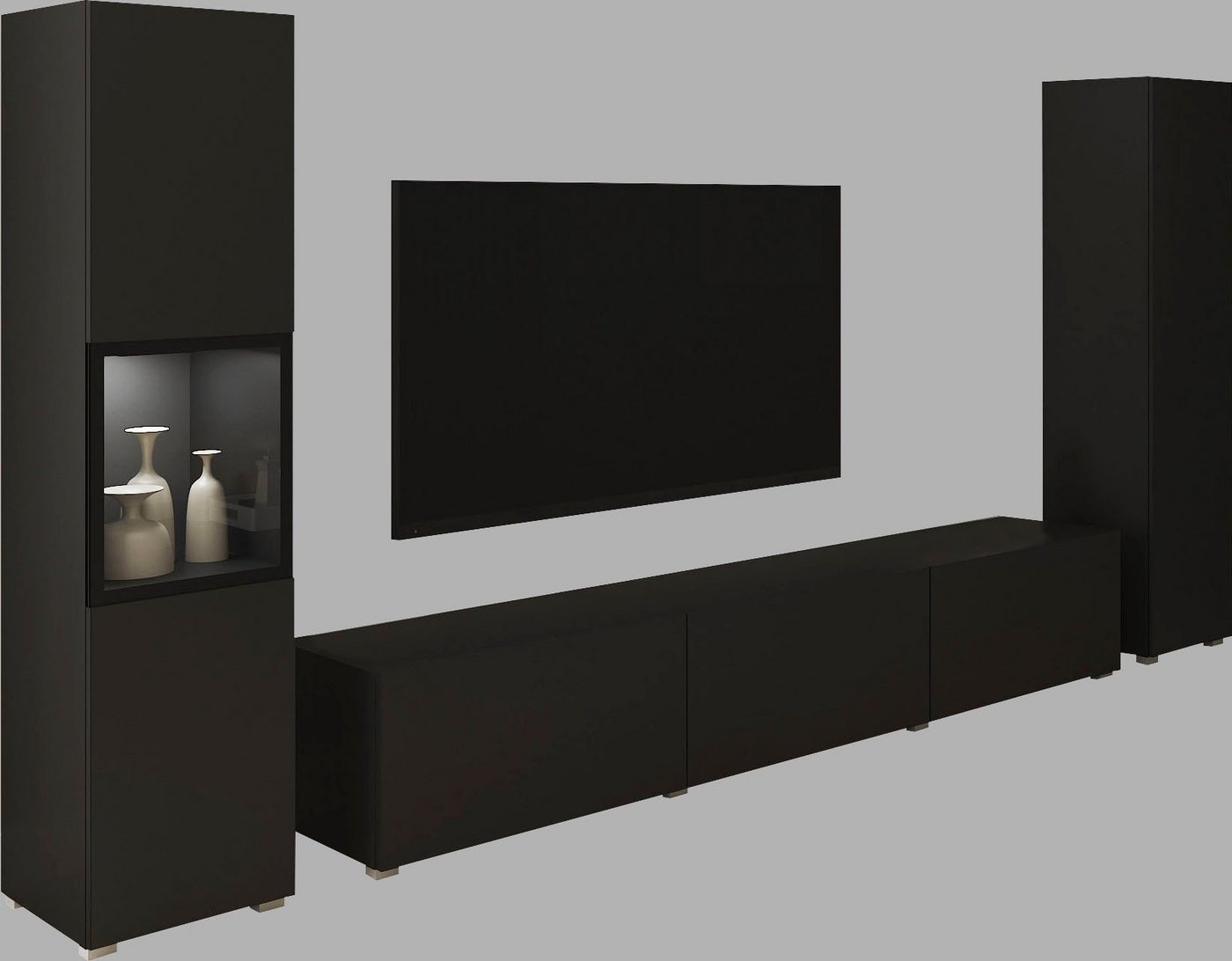 Home affaire Wohnwand BERLIN III, Vitrine Türschlag links/rechts wechselbar, (Komplett-Set, 3-St), moderne grifflose Mediawand Breite 260 cm, Vitrine mit Vergla – Bild 2 von 5