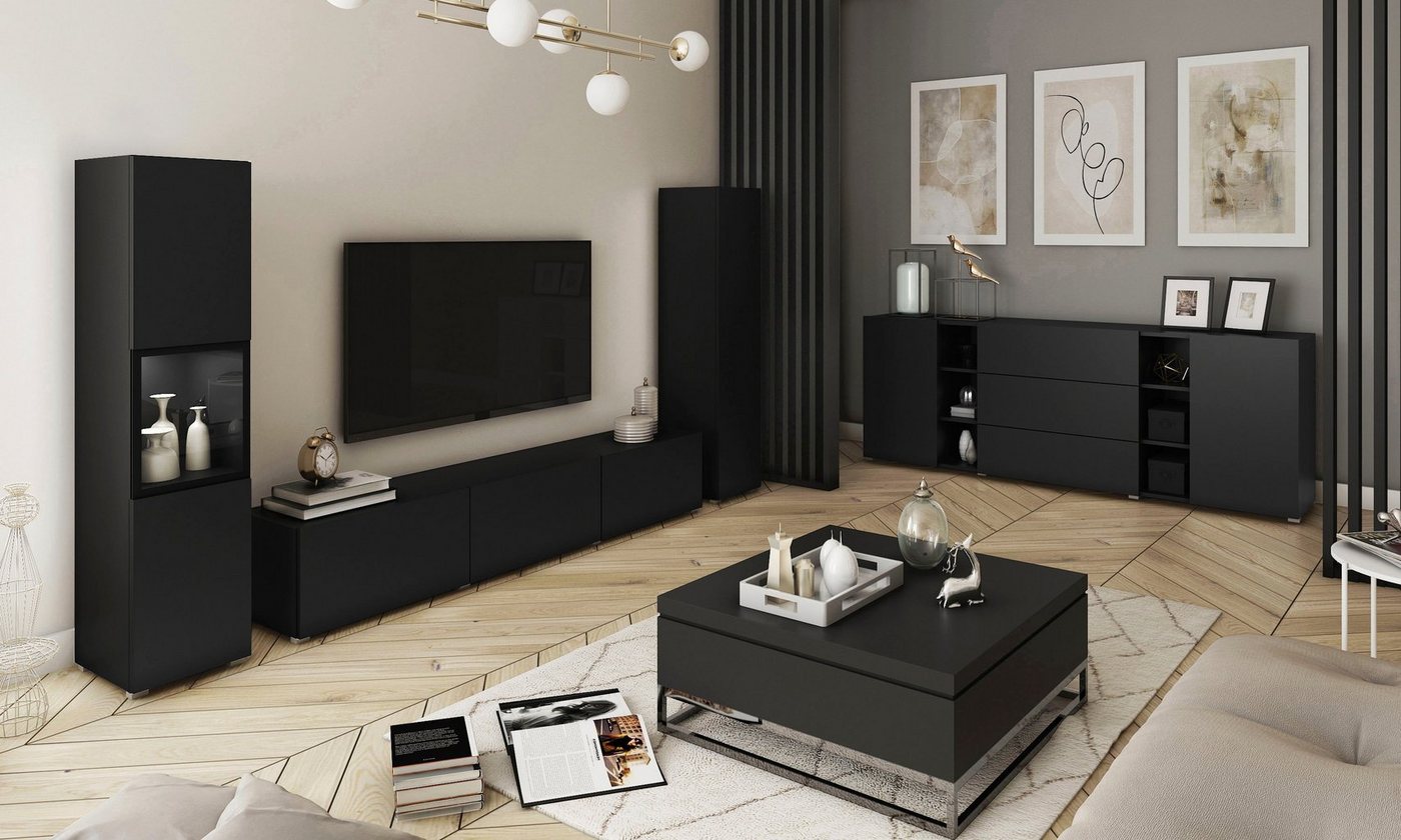 Home affaire Wohnwand BERLIN III, Vitrine Türschlag links/rechts wechselbar, (Komplett-Set, 3-St), moderne grifflose Mediawand Breite 260 cm, Vitrine mit Vergla – Bild 3 von 5