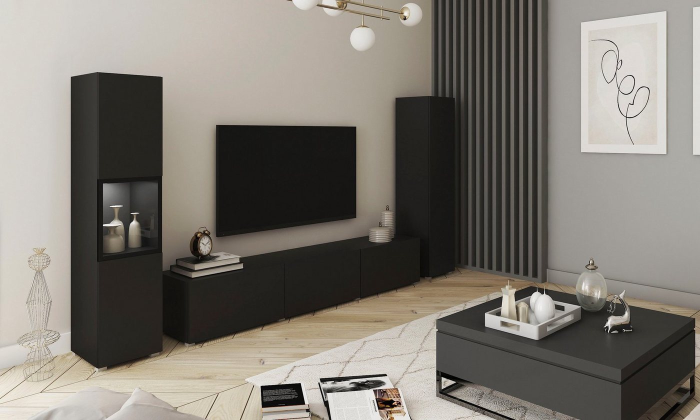 Home affaire Wohnwand BERLIN III, Vitrine Türschlag links/rechts wechselbar, (Komplett-Set, 3-St), moderne grifflose Mediawand Breite 260 cm, Vitrine mit Vergla – Bild 5 von 5