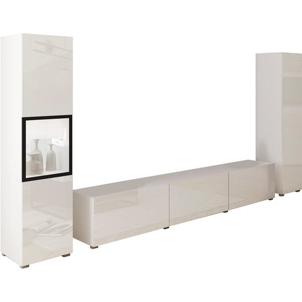 Home affaire Wohnwand BERLIN III, Vitrine Türschlag links/rechts wechselbar, (Komplett-Set, 3-St), moderne grifflose Mediawand Breite 260 cm, Vitrine mit Vergla