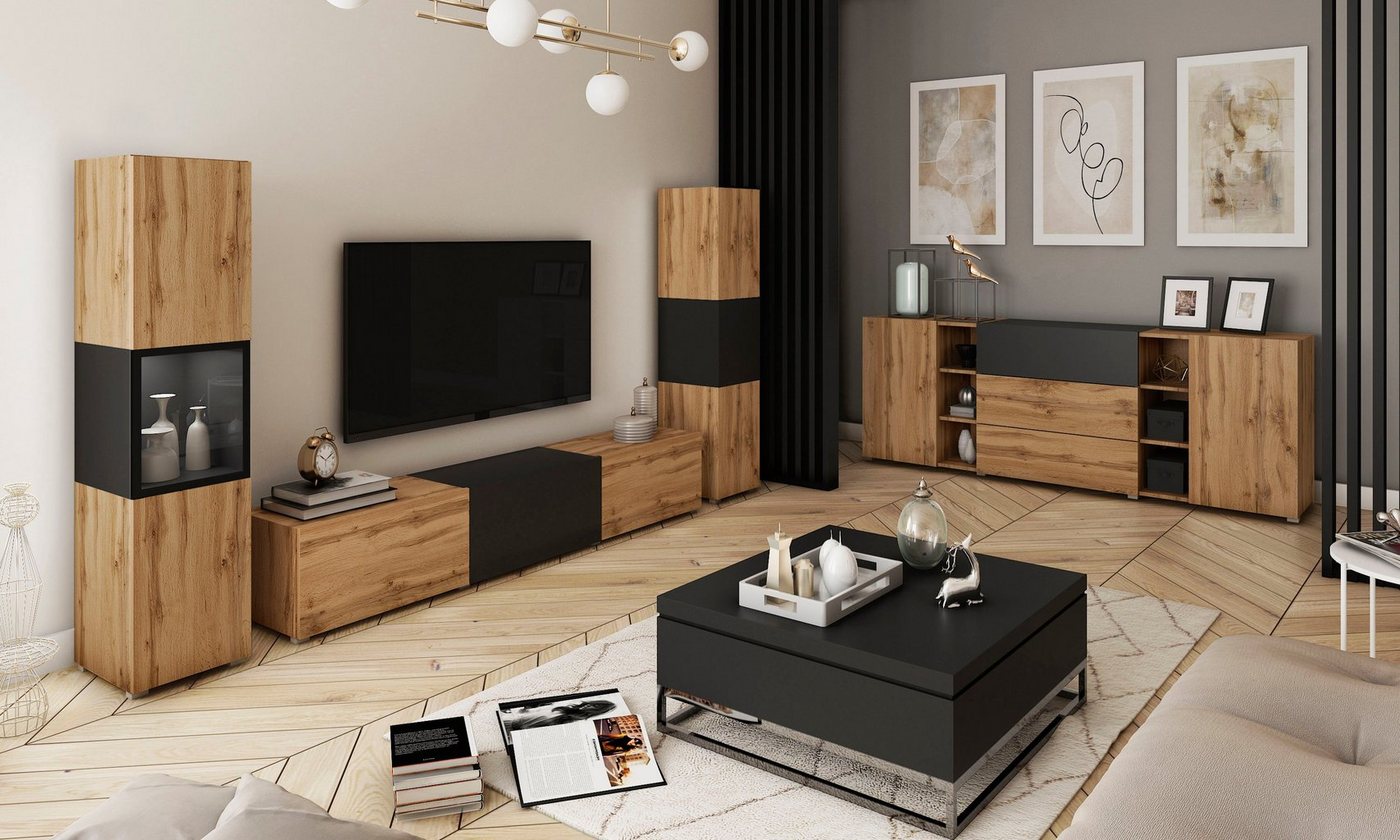 Home affaire Wohnwand BERLIN III, Vitrine Türschlag links/rechts wechselbar, (Komplett-Set, 3-St), moderne grifflose Mediawand Breite 260 cm, Vitrine mit Vergla – Bild 5 von 5