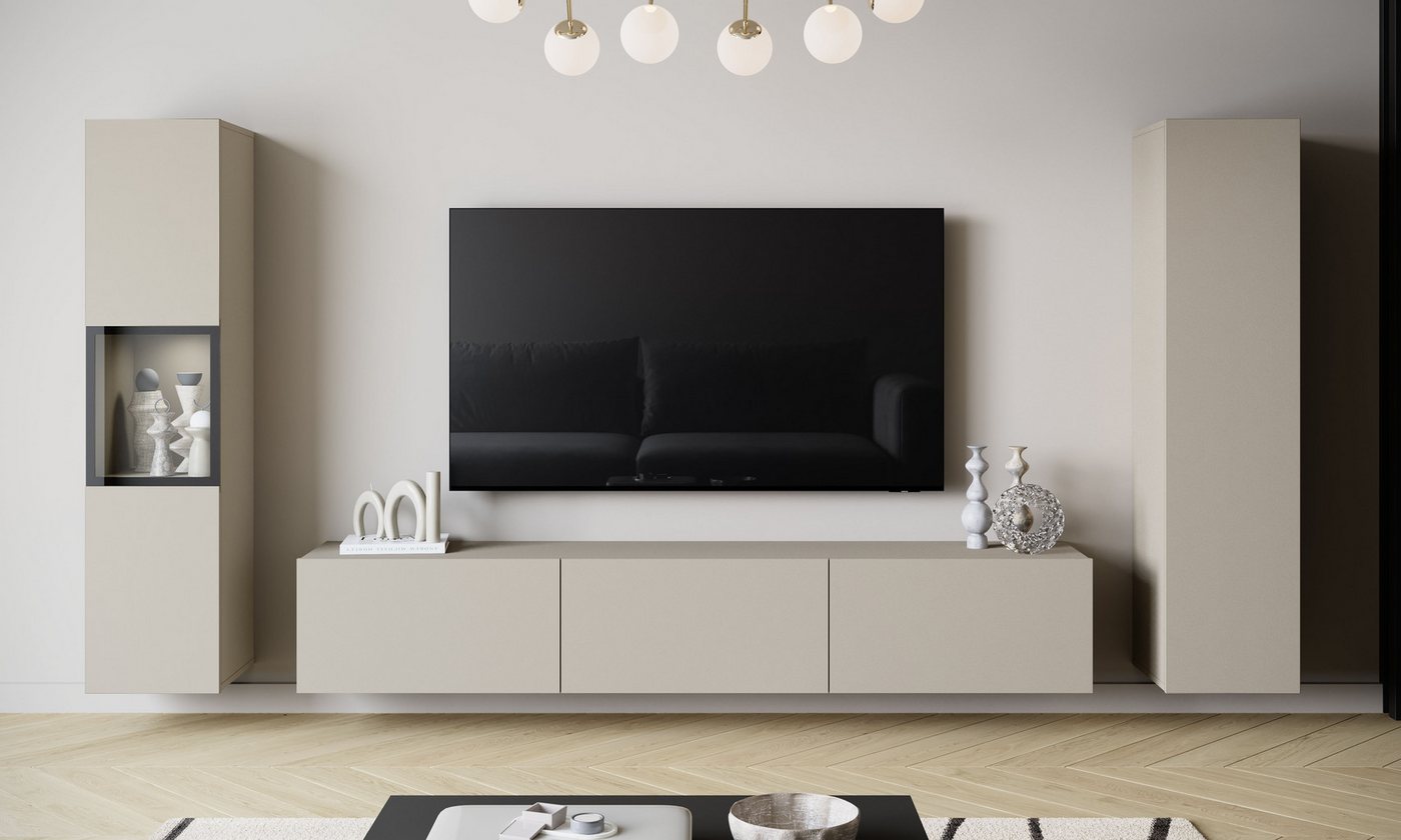 Home affaire Wohnwand BERLIN III, Vitrine Türschlag links/rechts wechselbar, (Komplett-Set, 3-St), moderne grifflose Mediawand Breite 260 cm, Vitrine mit Vergla – Bild 4 von 5