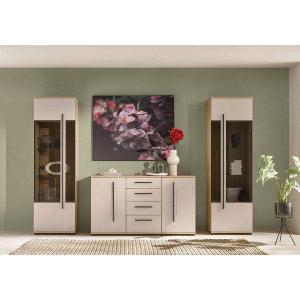 Home affaire Wohnwand Cantara, Anbauwand, Wohnzimmer-Set, in Eiche Evoke, Weiß oder Kaschmir, (Set), enthält zwei Vitrinen und ein Sideboard