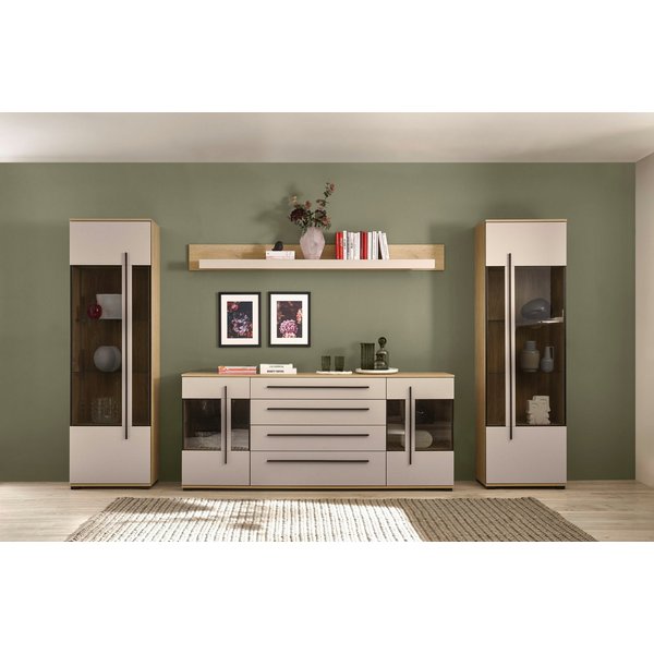 Home affaire Wohnwand Cantara, Anbauwand, Wohnzimmer-Set, in Eiche Evoke, Weiß oder Kaschmir, (Set), enthält zwei Vitrinen, ein Sideboard und ein Wandboard