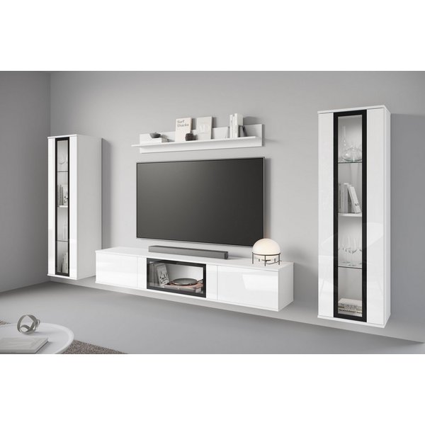 Home affaire Wohnwand Caro, stehend und hängend montierbar, (Komplett-Set, 4-St., Vitrine Türanschlag links/rechts wechselbar), grifflose Design, höhenverstellb