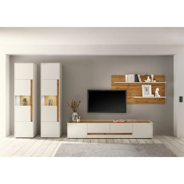 Home affaire Wohnwand City/Giron, moderne Anbauwand, Komplettset in vielen Farben verfügbar, (Set, 4-St), enthält zwei Vitrinen, ein Lowboard & ein Wandboard