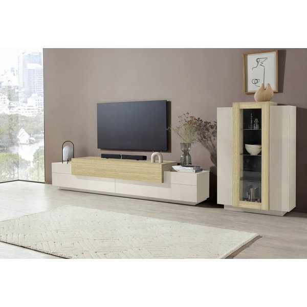 Home affaire Wohnwand Coro, Anbauwand, Medienwand, (Set, 2-St), Lowboard 4 Fächern Breite 200 cm und Vitrine 3 Türen Breite 80 cm