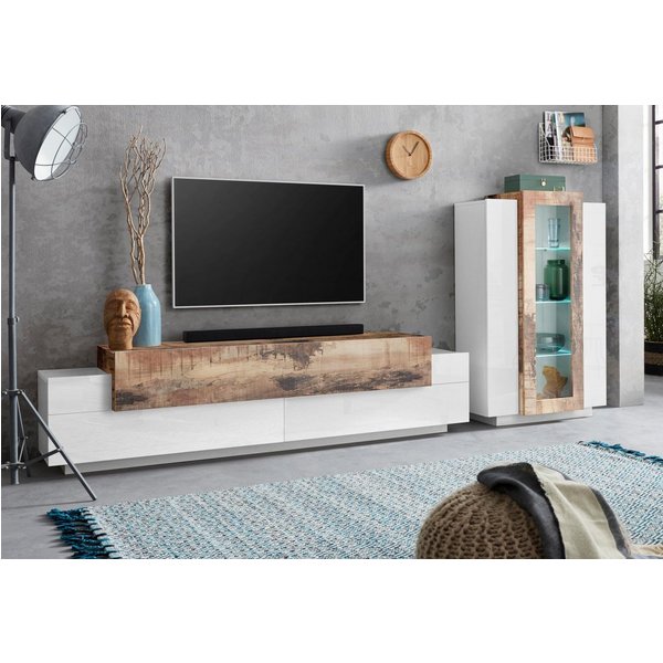 Home affaire Wohnwand Coro, Anbauwand, Medienwand, (Set, 2-St), Lowboard 4 Fächer, Breite 200cm und Vitrine 3 Türen, Breite 80cm