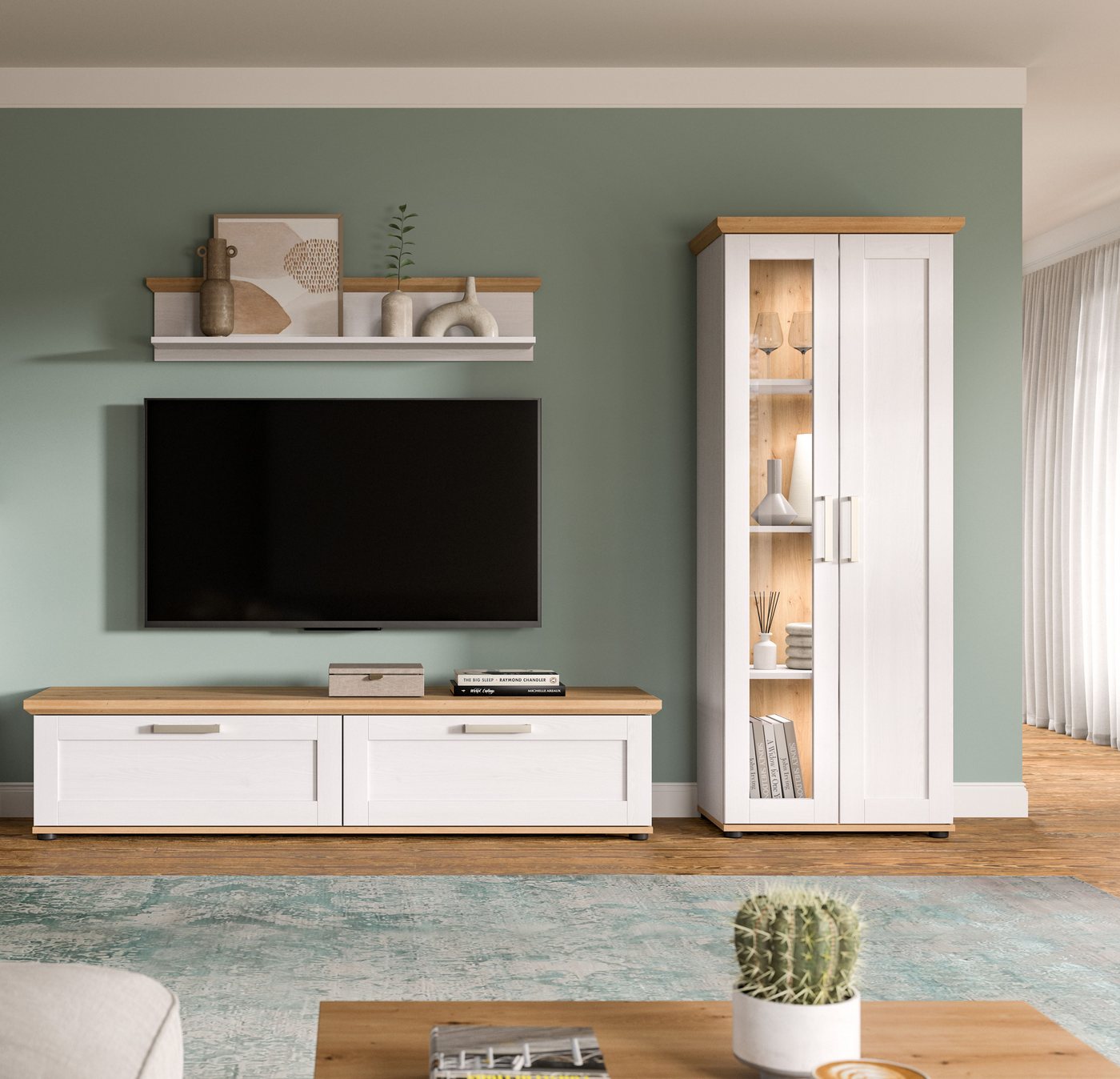 Home affaire Wohnwand Cosenza, (Set, 3-St), Cosenza, Breite: 336 cm, Vitrine, Lowboard, Wandboard – Bild 2 von 5