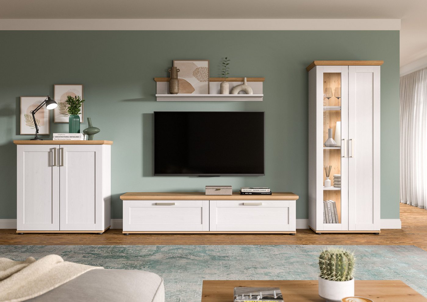 Home affaire Wohnwand Cosenza, (Set, 4-St), Cosenza, Breite: 336 cm, Vitrine, Highboard, Lowboard, Wandboard – Bild 2 von 5