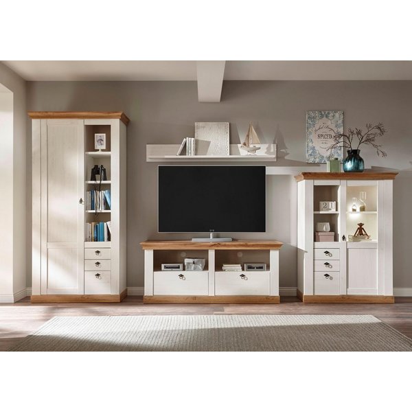 Home affaire Wohnwand Cremona, Anbauwand im Landhausstil, Komplettset, Wohnzimmer-Set, enthält Vitrine, Lowboard, Stauraumelement und Wandboard, 376 cm breit