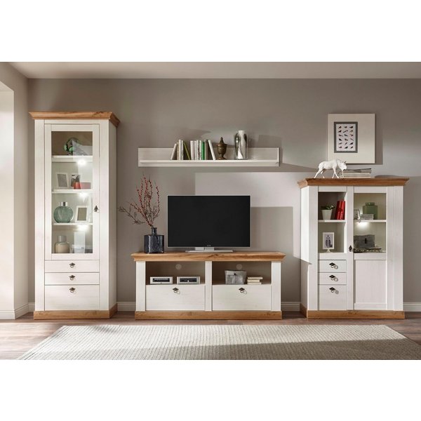 Home affaire Wohnwand Cremona, Anbauwand im Landhausstil, Komplettset, Wohnzimmer-Set, enthält Vitrinen, Lowboard und Wandboard, 356 cm breit