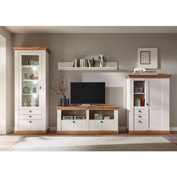 Home affaire Wohnwand Cremona, Anbauwand im Landhausstil, Komplettset, Wohnzimmer-Set, enthält Vitrine, Lowboard, Stauraumelement und Wandboard, 356 cm breit