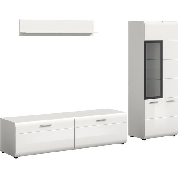 Home affaire Wohnwand FLORENZ, 3-teilige Wohn-Kombination, hochwertige MDF-Front, (Set, 3-St., Set, best. aus: 1 Vitrine, 1 Lowboard, 1 Wandboard), Wohn-Kombina