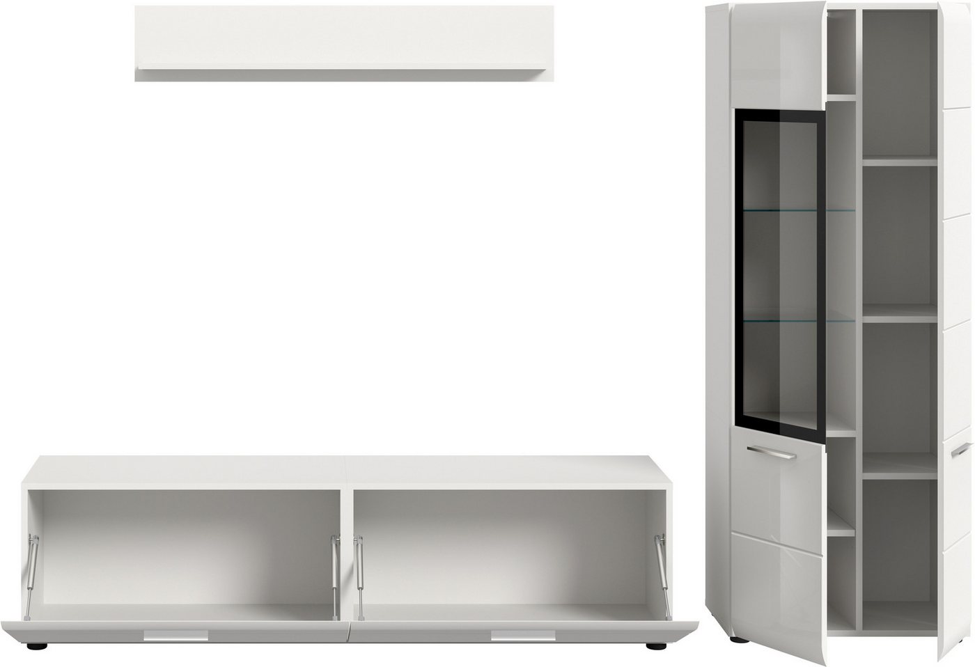 Home affaire Wohnwand FLORENZ, 3-teilige Wohn-Kombination, hochwertige MDF-Front, (Set, 3-St., Set, best. aus: 1 Vitrine, 1 Lowboard, 1 Wandboard), Wohn-Kombina – Bild 4 von 5