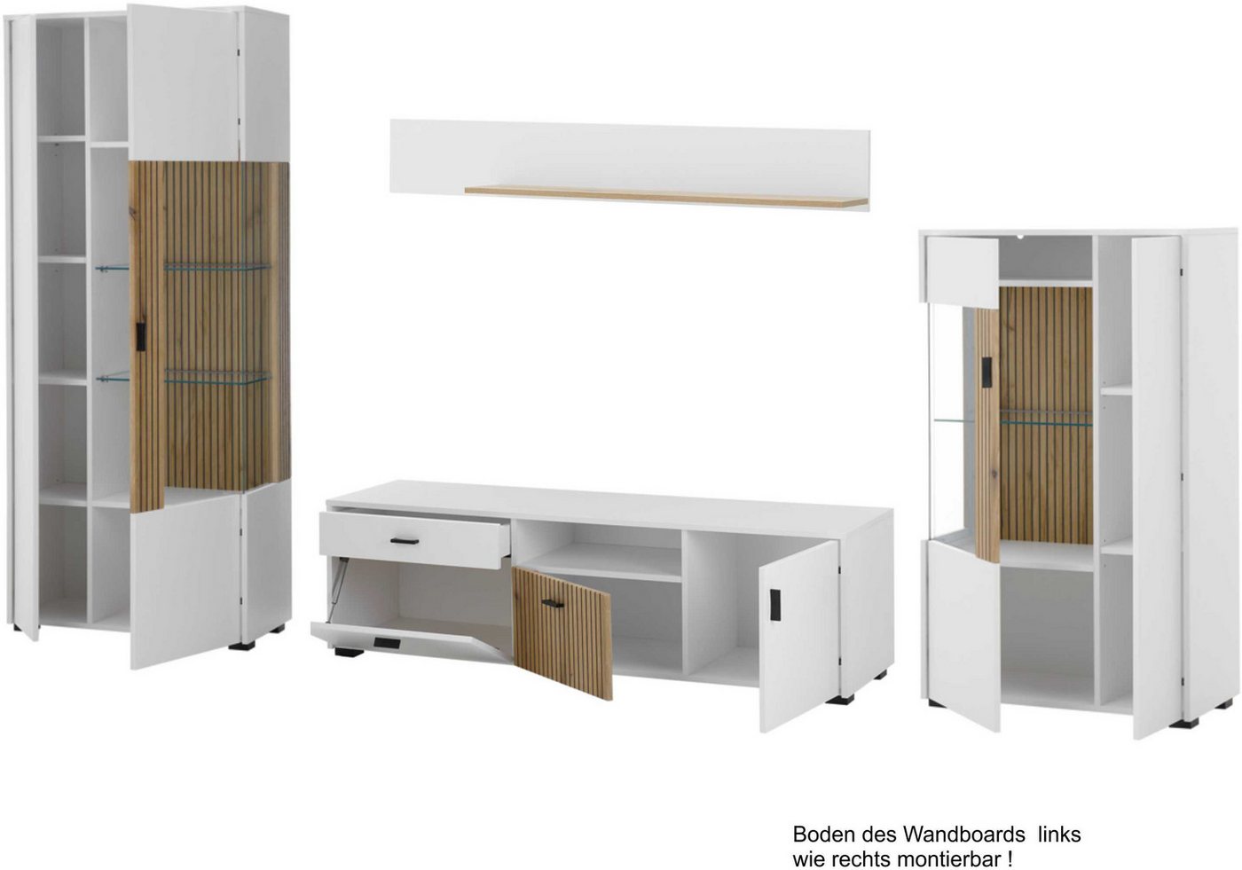 Home affaire Wohnwand HUDSON, (Set, 4-St), mit moderner Rillenoptik, Griffe aus Metall (Schwarz), Breite 320 cm – Bild 3 von 5
