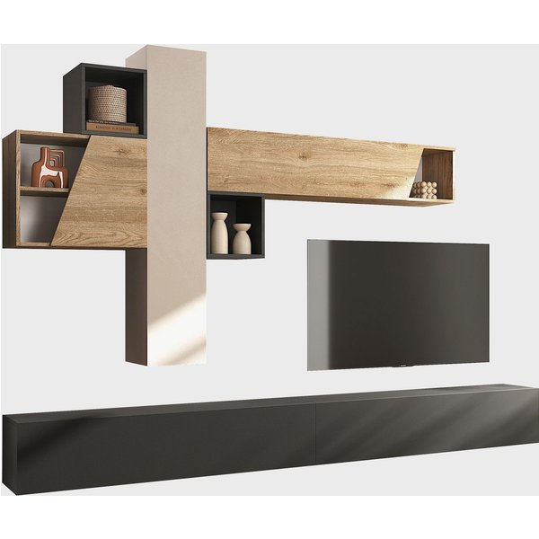 Home affaire Wohnwand Infinity, 6tlg. Breite 276 cm, moderne Mediawand, (6-St), (2x Lowboard hängend, Hängewürfel, 2x Hängeschrank, Würfelregal Set)