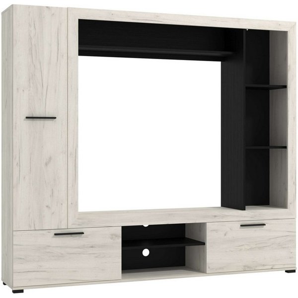 Home affaire Wohnwand Lorca Medienwand, Wohnzimmerwand, TV-Wand, (4-St), Moderne, stilvolle Wohnwand in Eichen-Optik mit TV-Fach