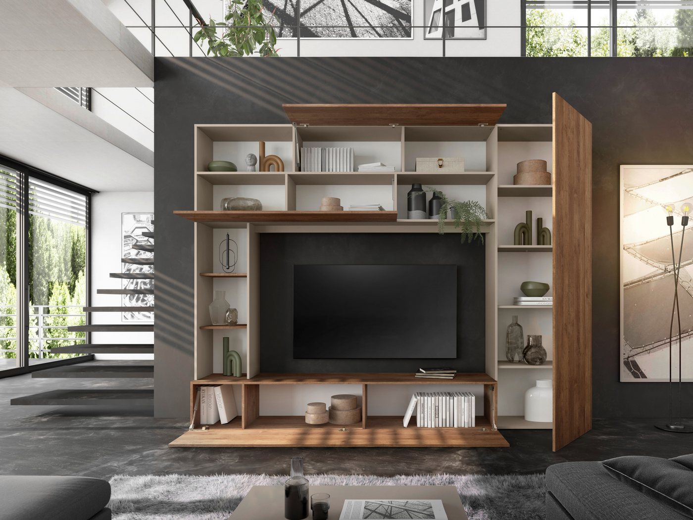 Home affaire Wohnwand PRATO, Breite 272 cm, Höhe 210 cm, Kompakt-Wohnwand, Mediawand, Schrankwand, moderne u. grifflose Optik, viel Stauraum – Bild 5 von 5
