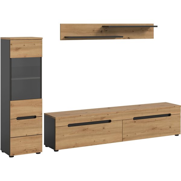 Home affaire Wohnwand REHAT, TOPSELLER!, 3-teilig, wahlweise stehend und hängend montierbar, (2-St., Set bestehend aus: Vitrine, Lowboard und Wandboard), Kombin