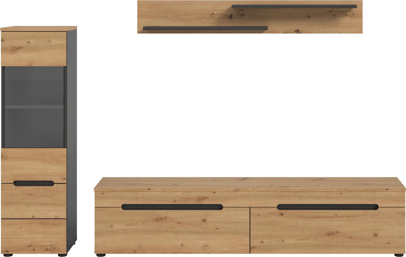 Home affaire Wohnwand REHAT, TOPSELLER!, 3-teilig, wahlweise stehend und hängend montierbar, (2-St., Set bestehend aus: Vitrine, Lowboard und Wandboard), Kombin – Bild 3 von 5