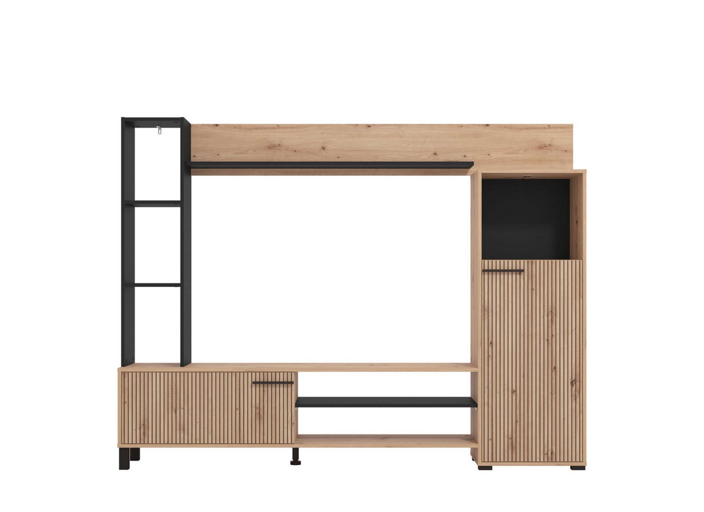 Home affaire Wohnwand Retimno, inkl. Highboard, TV-Board, Standregal und Wandregal, (Komplett-Set, 4-St), 208 cm, Trendfarben, mit dekorativen schwarzen Streife – Bild 3 von 5