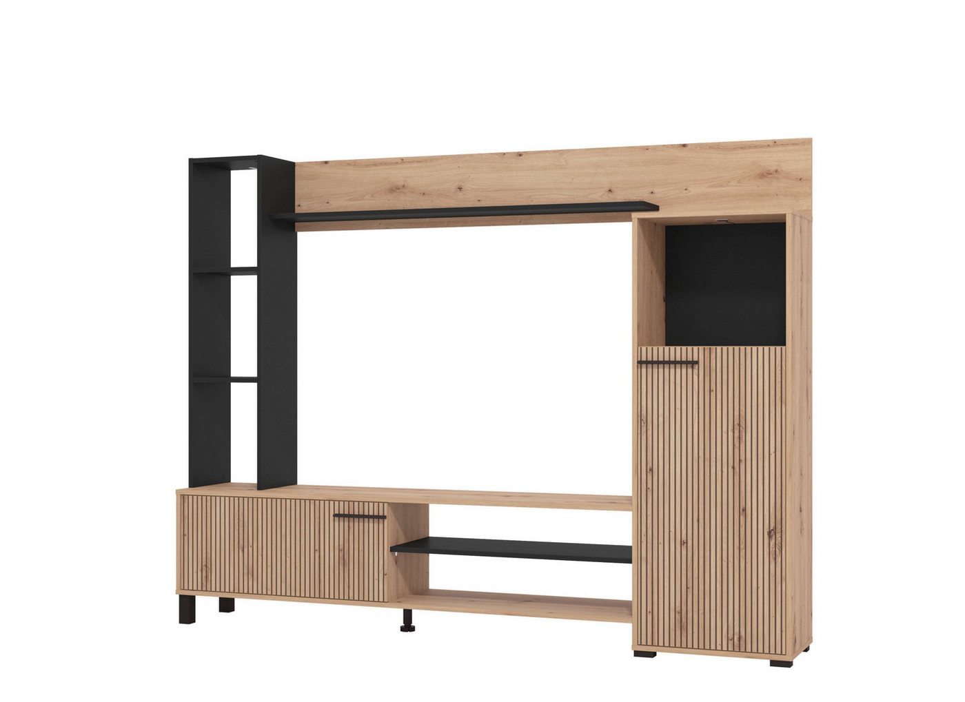 Home affaire Wohnwand Retimno, inkl. Highboard, TV-Board, Standregal und Wandregal, (Komplett-Set, 4-St), 208 cm, Trendfarben, mit dekorativen schwarzen Streife – Bild 4 von 5