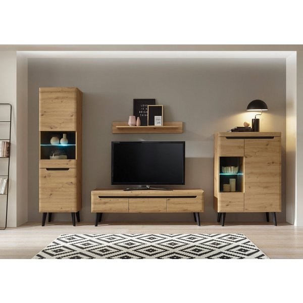 Home affaire Wohnwand Torge, Anbauwand, Schrankwand, Mediawand, Wohnzimmer-Set, (Set, 4-St), Lowboard: 160x 40x 50 cm