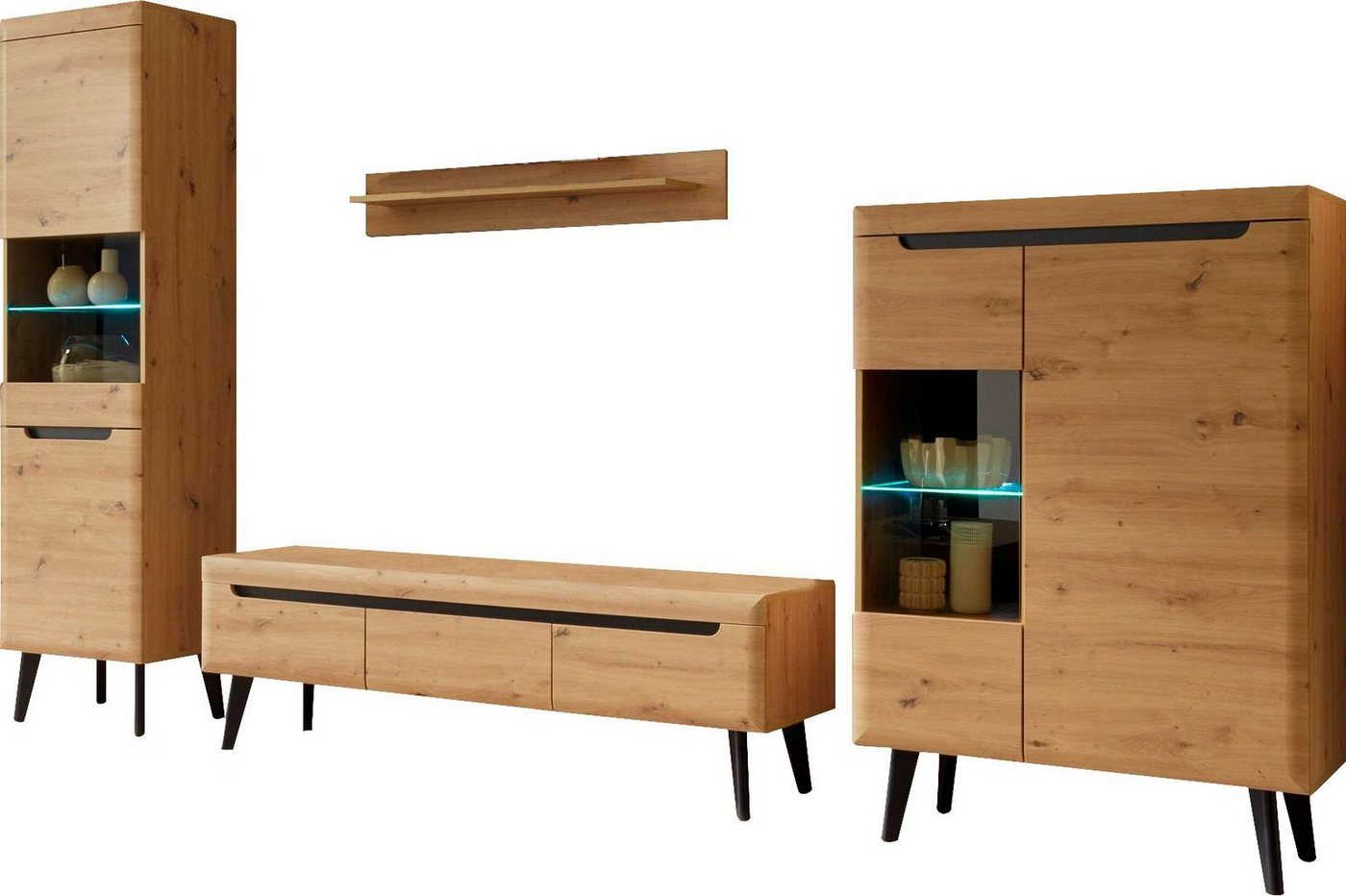 Home affaire Wohnwand Torge, Anbauwand, Schrankwand, Mediawand, Wohnzimmer-Set, (Set, 4-St), Lowboard: 160x 40x 50 cm – Bild 2 von 5