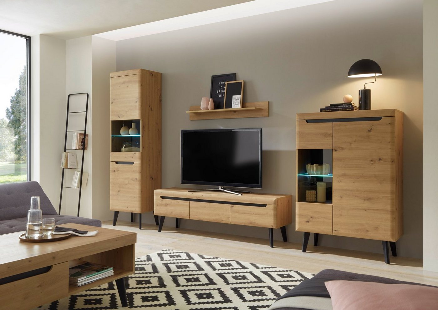 Home affaire Wohnwand Torge, Anbauwand, Schrankwand, Mediawand, Wohnzimmer-Set, (Set, 4-St), Lowboard: 160x 40x 50 cm – Bild 3 von 5