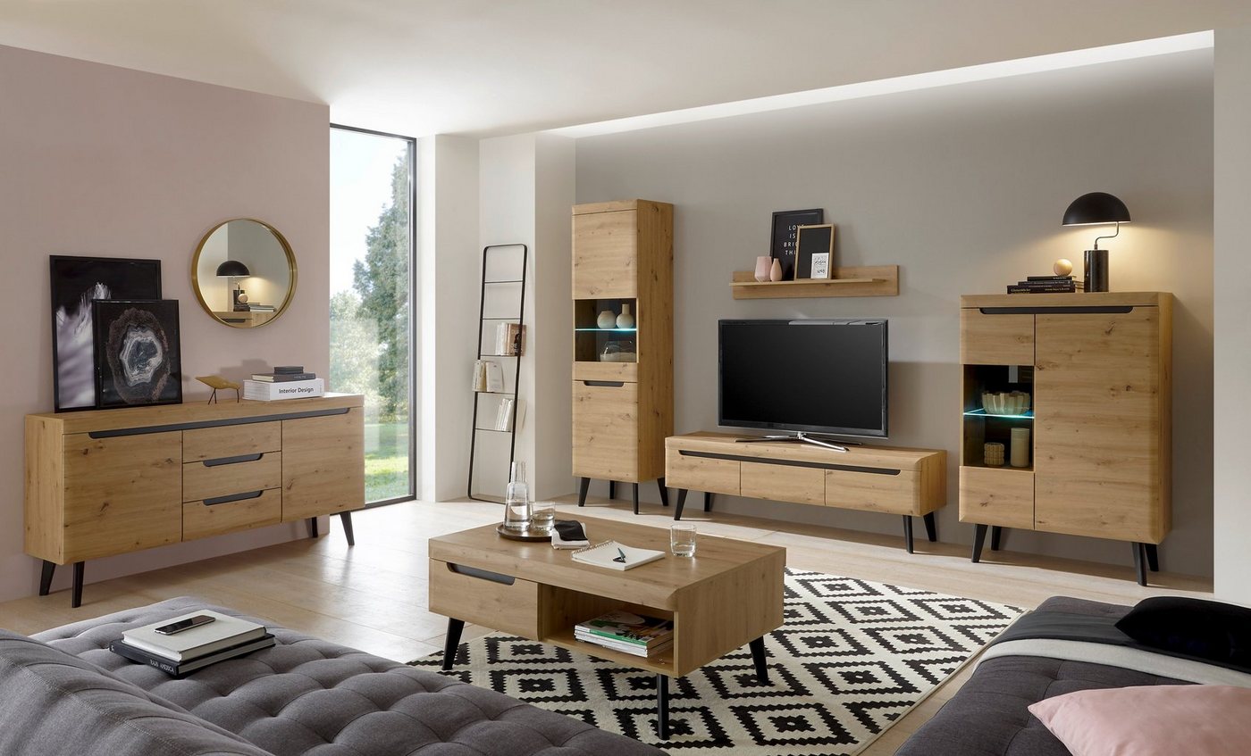 Home affaire Wohnwand Torge, Anbauwand, Schrankwand, Mediawand, Wohnzimmer-Set, (Set, 4-St), Lowboard: 160x 40x 50 cm – Bild 4 von 5