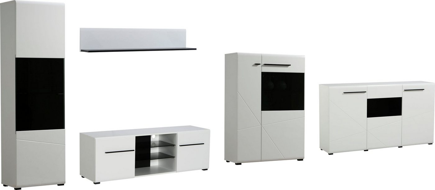Home affaire Wohnwand Trentino, (Set, 5-St), inkl. Vitrine, Lowboard, Highboard, Wandregal und Kommode – Bild 2 von 5