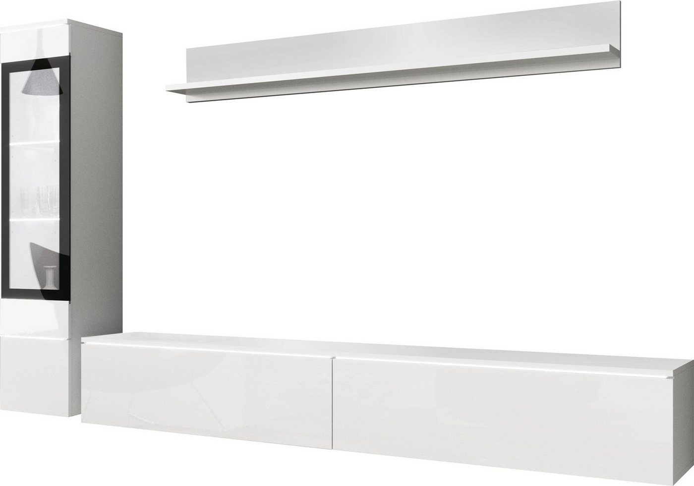Home affaire Wohnwand VERA I, Vitrinen Türanschlag links/rechts wechselbar, (Komplett-Set, 3-St), Mediawand 230 cm, Vitrine mit Verglasung, stehend und hängend – Bild 2 von 5