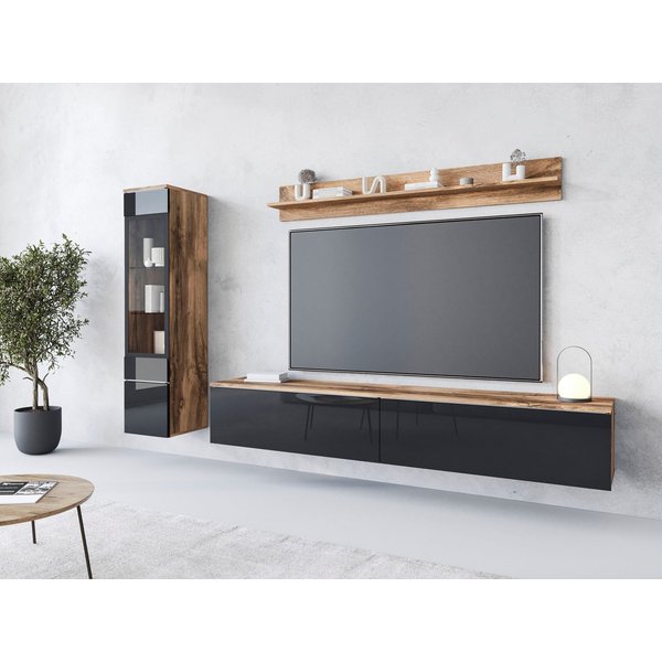Home affaire Wohnwand VERA I, Vitrinen Türanschlag links/rechts wechselbar, (Komplett-Set, 3-St), Mediawand 230 cm, Vitrine mit Verglasung, stehend und hängend