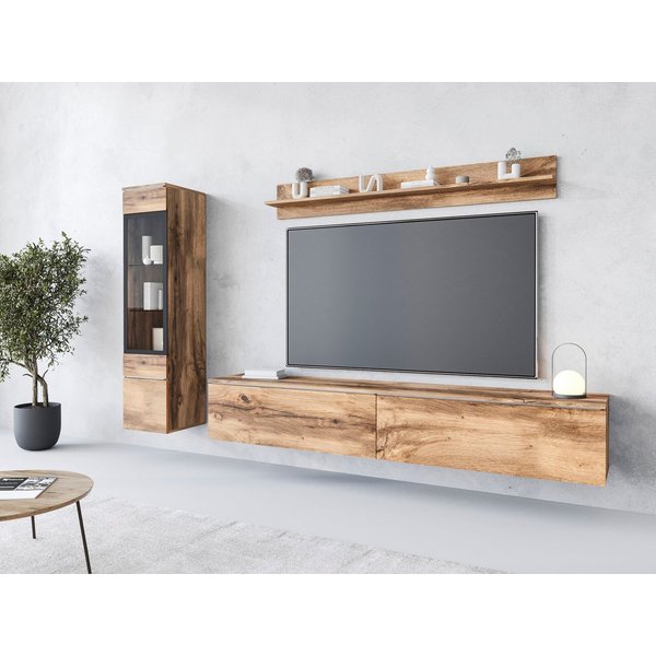 Home affaire Wohnwand VERA I, Vitrinen Türanschlag links/rechts wechselbar, (Komplett-Set, 3-St), Mediawand 230 cm, Vitrine mit Verglasung, stehend und hängend