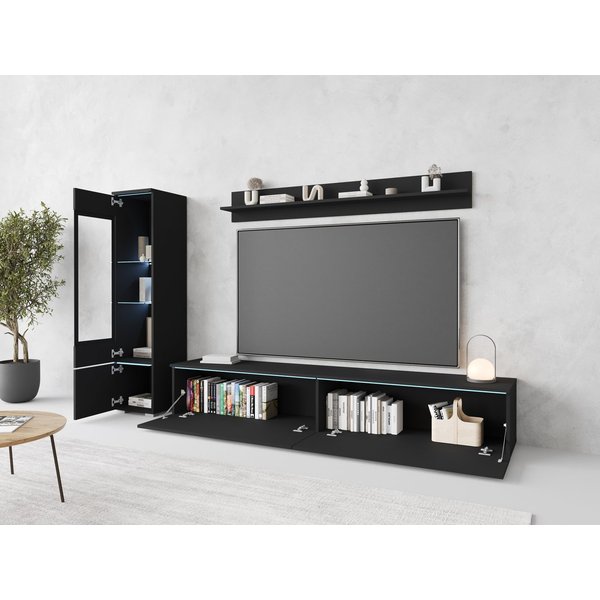 Home affaire Wohnwand VERA I, Vitrinen Türanschlag links/rechts wechselbar, (Komplett-Set, 3-St), Mediawand 230 cm, Vitrine mit Verglasung, stehend und hängend