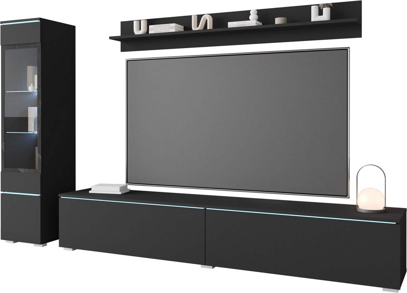 Home affaire Wohnwand VERA I, Vitrinen Türanschlag links/rechts wechselbar, (Komplett-Set, 3-St), Mediawand 230 cm, Vitrine mit Verglasung, stehend und hängend – Bild 2 von 5
