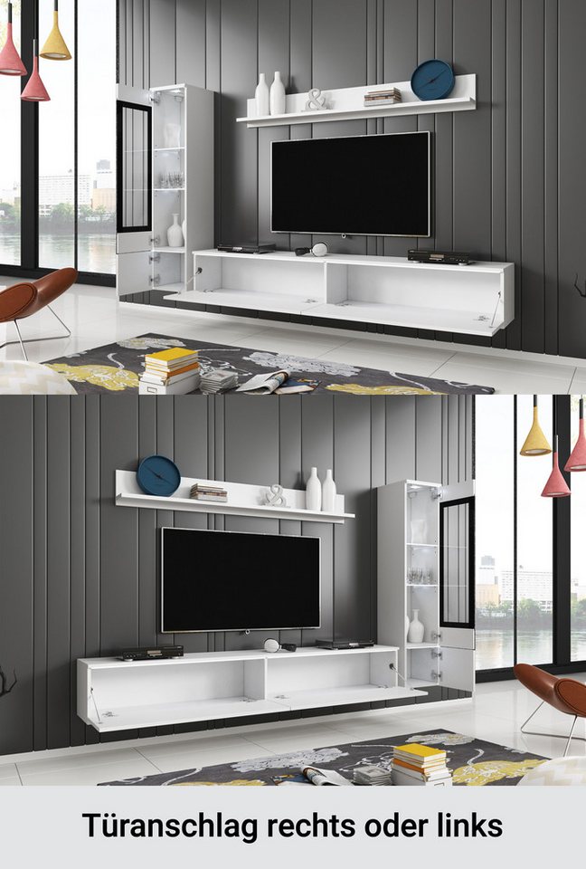 Home affaire Wohnwand VERA I, Vitrinen Türanschlag links/rechts wechselbar, (Komplett-Set, 3-St), Mediawand 230 cm, Vitrine mit Verglasung, stehend und hängend – Bild 3 von 5