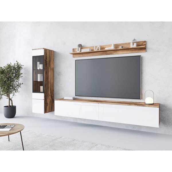 Home affaire Wohnwand VERA I, Vitrinen Türanschlag links/rechts wechselbar, (Komplett-Set, 3-St), Mediawand 230 cm, Vitrine mit Verglasung, stehend und hängend
