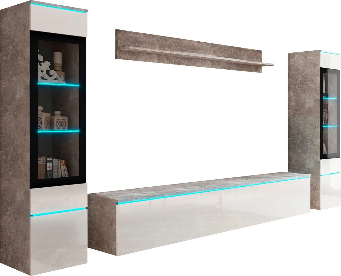 Home affaire Wohnwand VERA II, Vitrinen Türanschlag wechselbar, (Komplett-Set, 4-St), Mediawand 260 cm, Vitrine mit Verglasung, stehend und hängend – Bild 2 von 5
