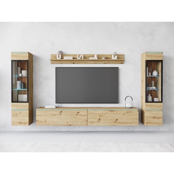 Home affaire Wohnwand VERA II, Vitrinen Türanschlag wechselbar, (Komplett-Set, 4-St), Mediawand 260 cm, Vitrine mit Verglasung, stehend und hängend