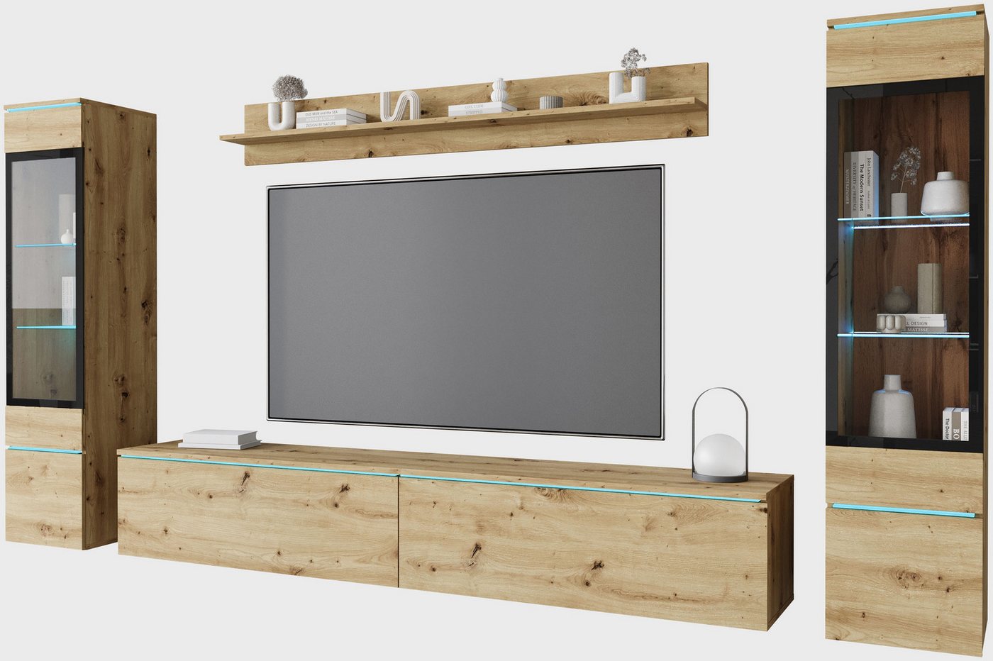 Home affaire Wohnwand VERA II, Vitrinen Türanschlag wechselbar, (Komplett-Set, 4-St), Mediawand 260 cm, Vitrine mit Verglasung, stehend und hängend – Bild 2 von 5