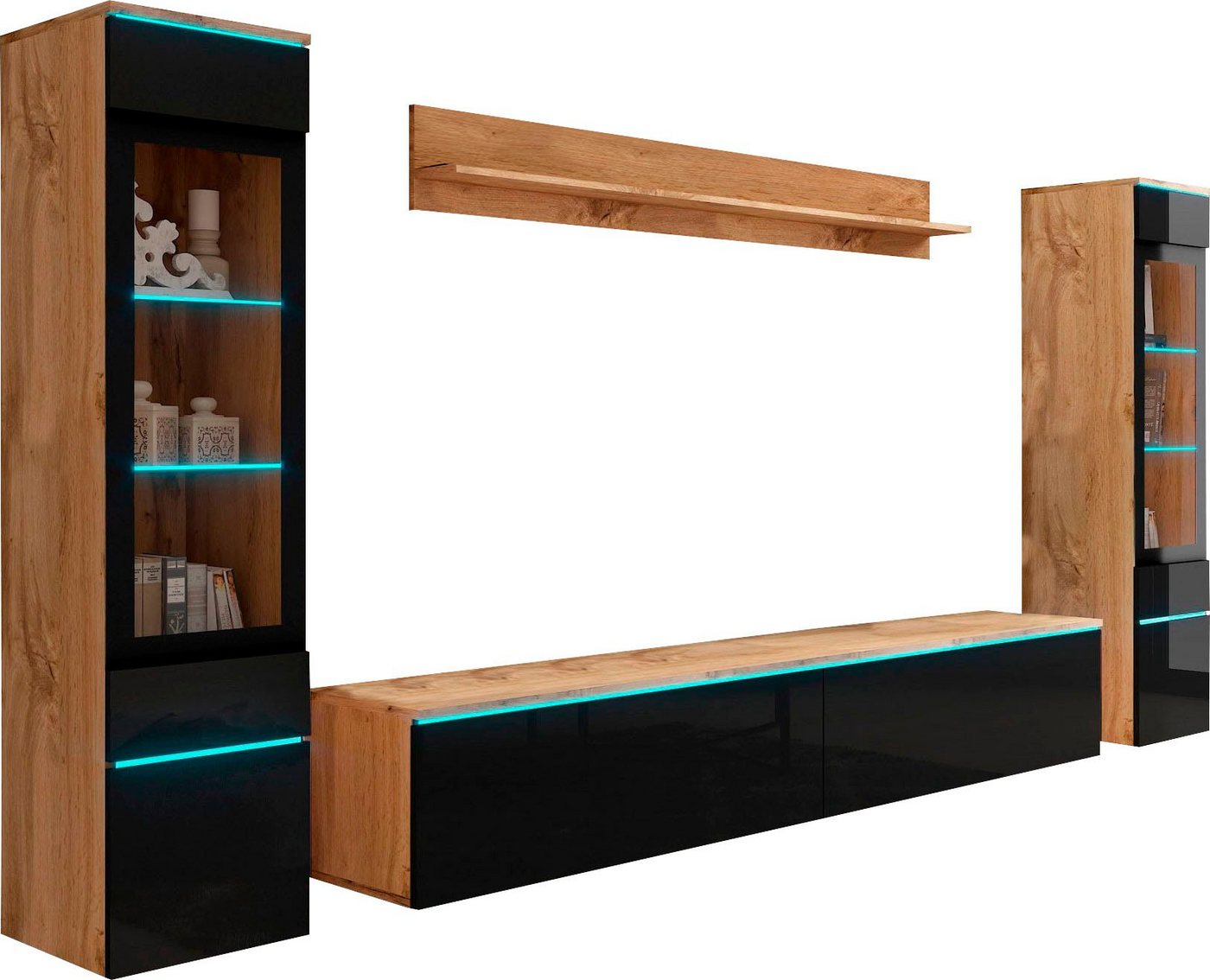 Home affaire Wohnwand VERA II, Vitrinen Türanschlag wechselbar, (Komplett-Set, 4-St), Mediawand 260 cm, Vitrine mit Verglasung, stehend und hängend – Bild 2 von 5