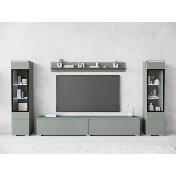 Home affaire Wohnwand VERA II, Vitrinen Türanschlag wechselbar, (Komplett-Set, 4-St), Vitrine mit Verglasung, stehend und hängend, inklusive Beleuchtung