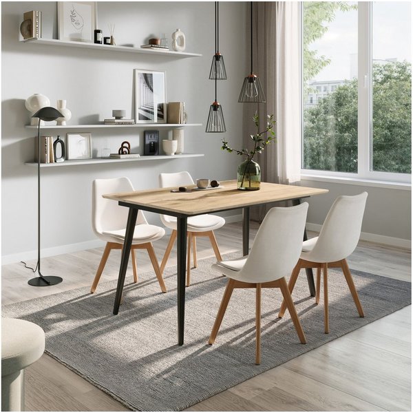 Home Collective Esstisch ausziehbar Moderner mit Metallgestell für 4 bis 6 Personen 75 cm hoch (mit integrierter Klappverlängerung für schnelles und einfaches A