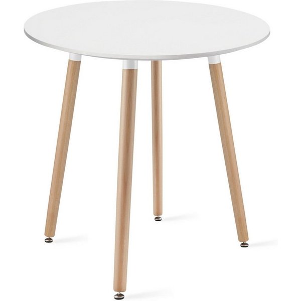 Home Collective Esstisch Runder weißer Esszimmertisch mit Beinen aus Naturbuche (für Küche, Esszimmer, Wohnzimmer - Langlebige MDF-Platte), 80 cm Durchmesser in