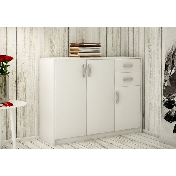 Home Collective Kommode mit 2 Schubladen und 3 Türen in matter Ausführung, Kommode 110cm breit (Hergestellt aus laminierten Platten, Metallrollen mit Auszugsper