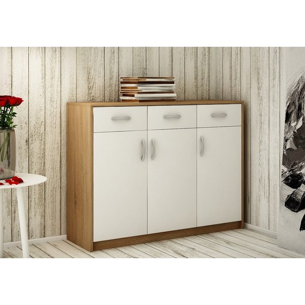 Home Collective Kommode mit 3 Schubladen und 3 Türen in matter Ausführung, Kommode 110cm (mit hochwertigen Polymergriffen, Hergestellt aus laminierten Platten, 