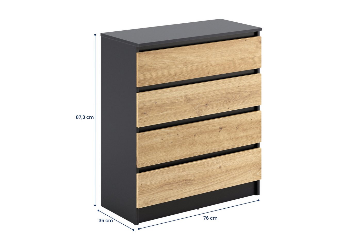 Home Collective Kommode mit 4 Schubladen Kommode schmal Holz Schrank (Highboard Anrichte Schlafzimmer Wohnzimmer Flur Büro Organizer), Kommode 76 cm breit Schra – Bild 3 von 5